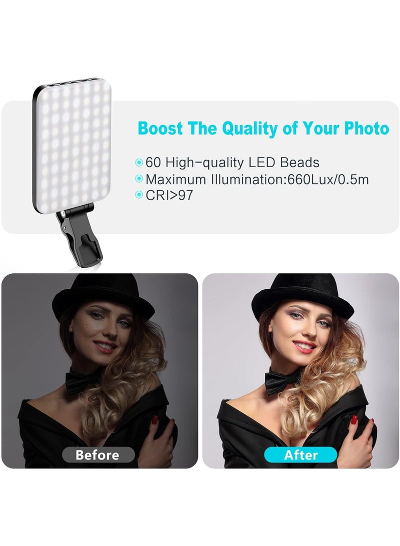 ضوء سيلفي ، 60 LED 2200mAh قابل لإعادة الشحن الهاتف الخلوي ملء ضوء 7 أوضاع ، سطوع 10 مستوى ، مقطع محمول على ضوء الهاتف / اللوح / الكمبيوتر المحمول ، مكياج مكالمة فيلم فيلم TikTok ملء ضوء - Image 2
